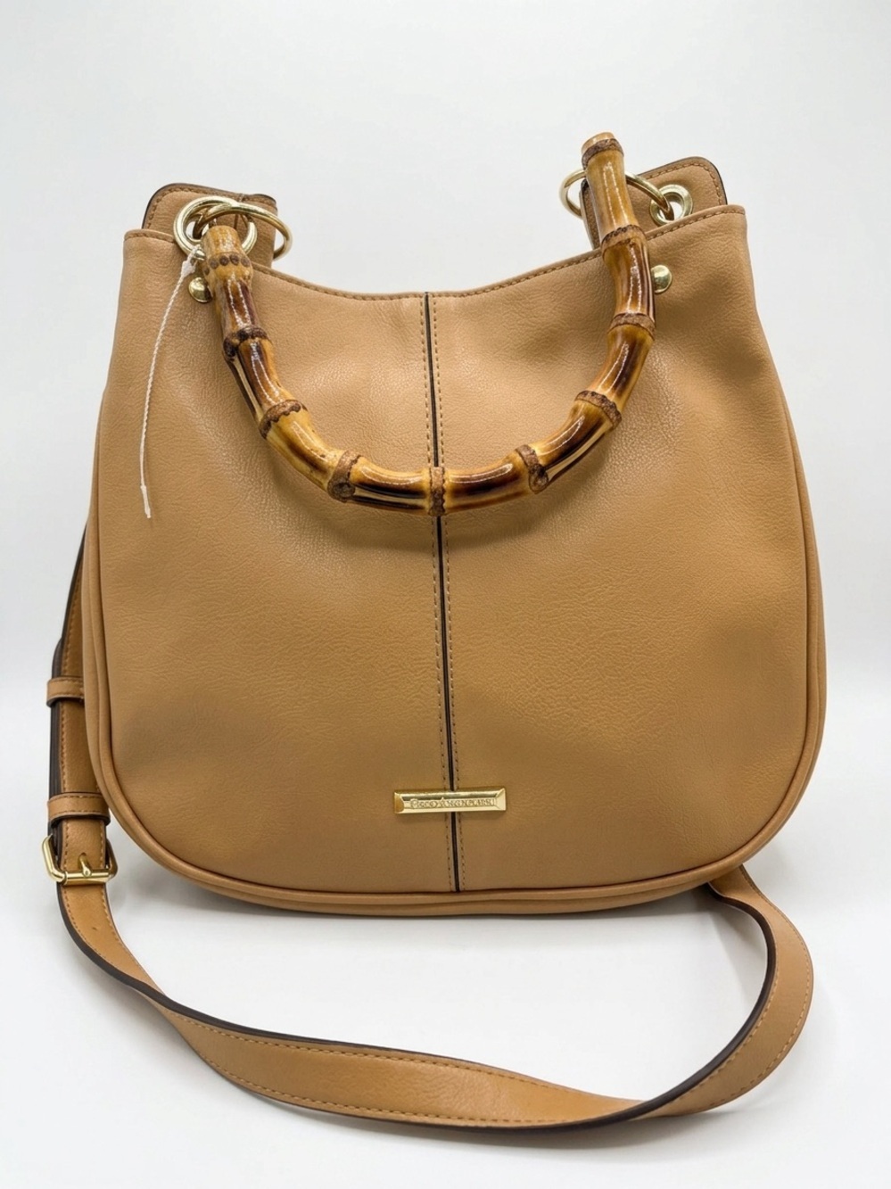 Enzo Angiolini Tan Faux Leather Hobo Bag with Stylish Bamboo Handle & Crossbody